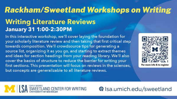 Text describing workshop over abstract image of a hand writing