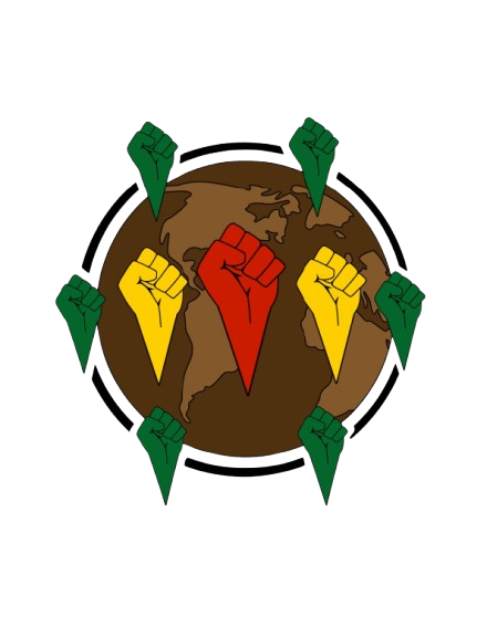 a brown world with green power fist pins connected through a line and 2 yellow and 1 red power fist pins in the center