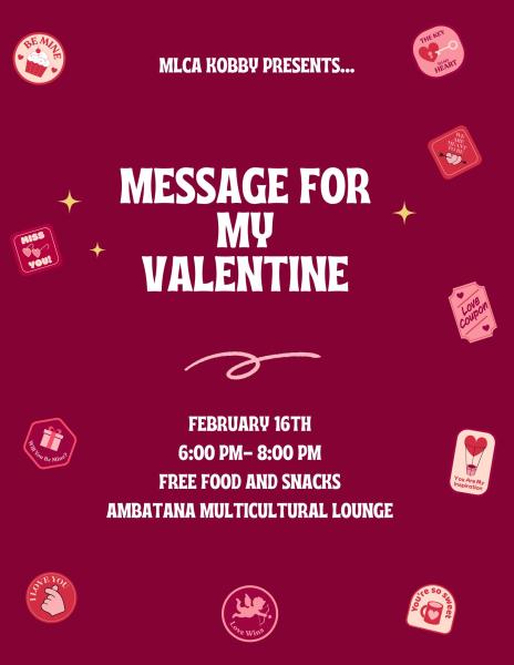 Poster with the words stating 'Message for my valentine' with images of stamps