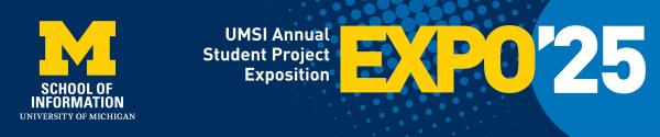 Maize block M on a blue background with this year's Exposition logo