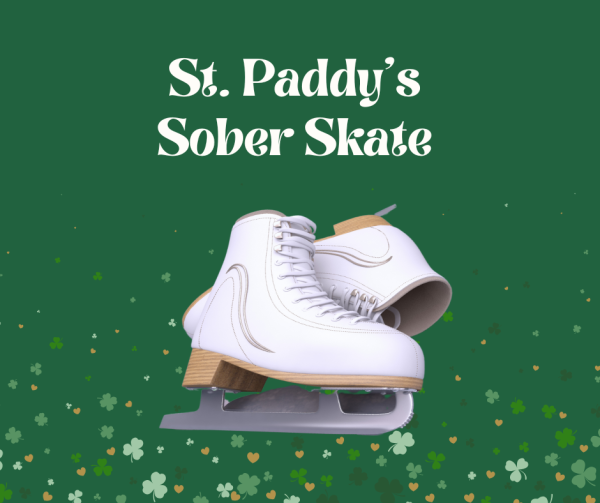 Ice skates on green background with shamrock details