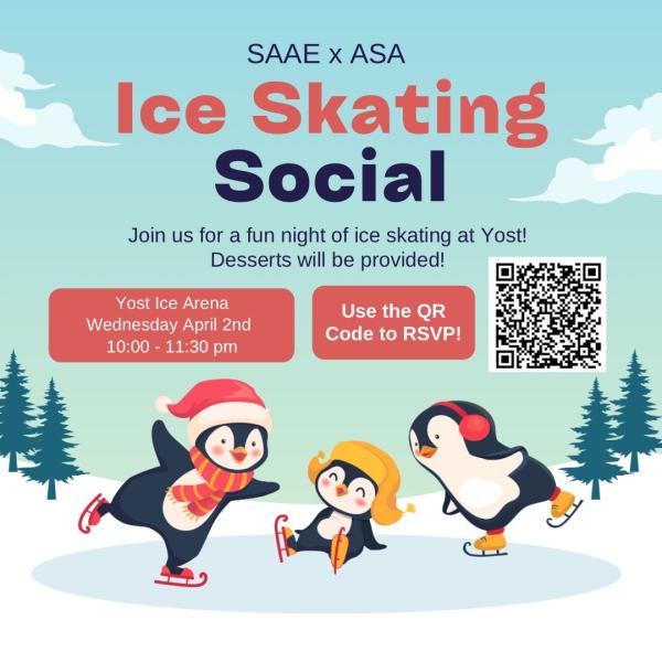 Winter themed flyer with event date and time information, and QR code to RSVP form.
