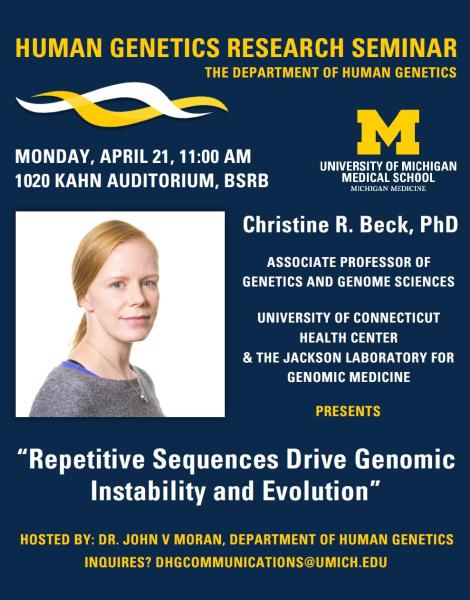 A flyer with photo of speaker and text with seminar title and location