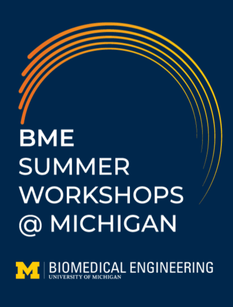 BME Summer Workshops @ Michigan logo with a rainbow of orange, red and yellow streaming down