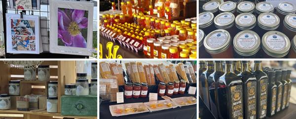 Candles, art, honey, olive oil pastas and other items available at the market