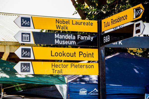 Road sign pointing in different directions