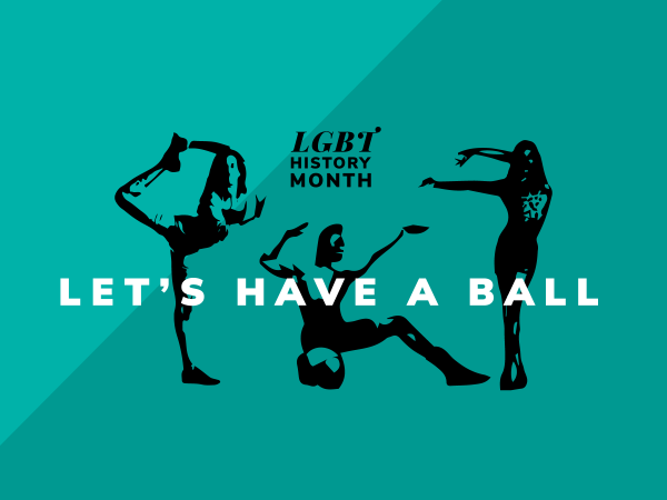 Silhouettes of ballroom performers and "Let's Have a Ball"