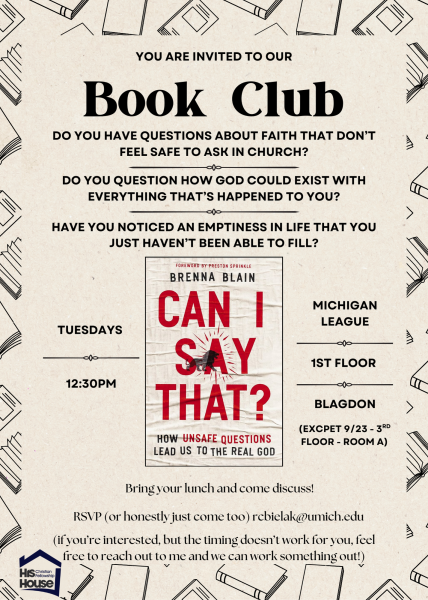 Poster of book club description with cover of book included