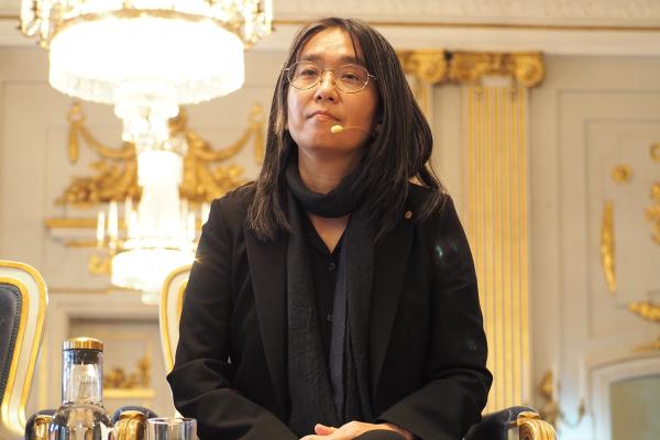 Korean author Han Kang at the press conference during the 2024 Nobel Prize week in Stockholm, Sweden. Han Kang is the most recent and the first female Nobel Laureate in Literature from East Asia.