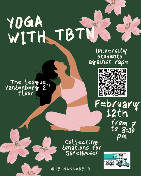 Photo of woman doing yoga with the event details listed in the caption