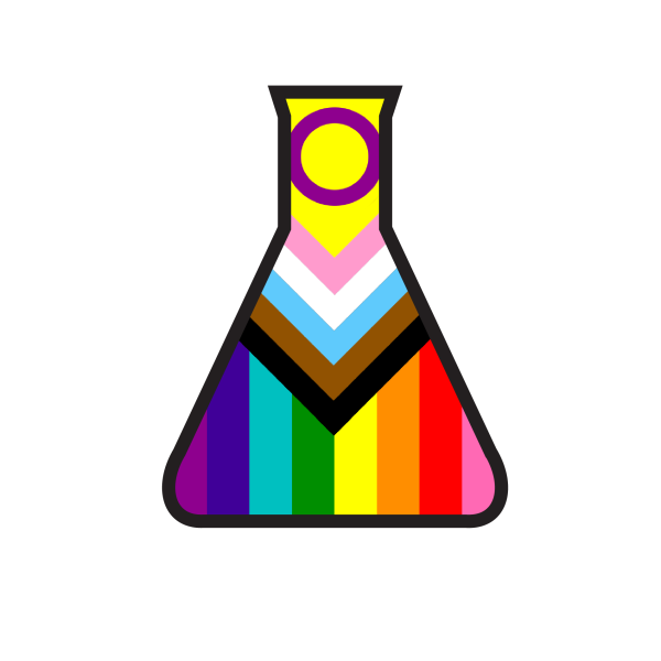 QueST logo showing a pride flag in the shape of a lab flask