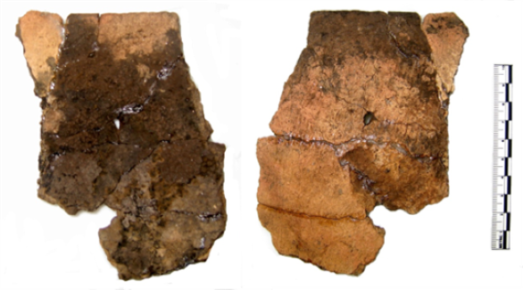 Two ceramic sherds possibly showing food residues