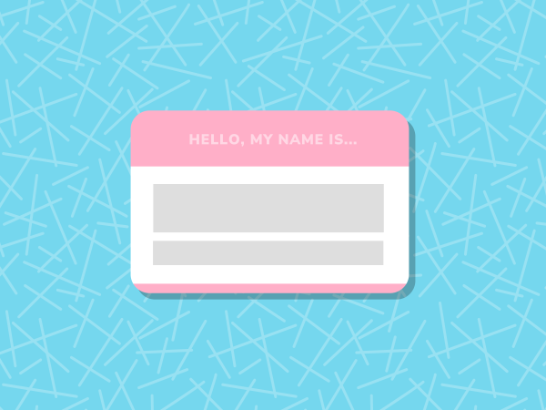 Illustration of a nametag with text: "Hello,my name is..."