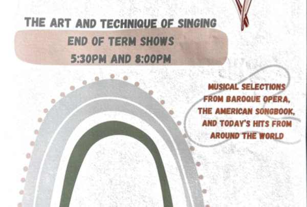 Event graphic with botany references (leaves & arch), balloon typeface of event details, in browns and greys.