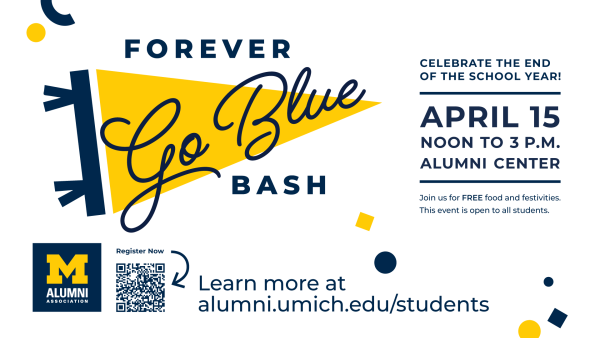 Flag with forever go blue bash and a qr code for registration