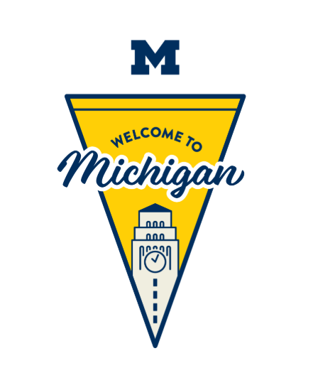 Welcome to Michigan flag logo with graphic of the Bell Tower