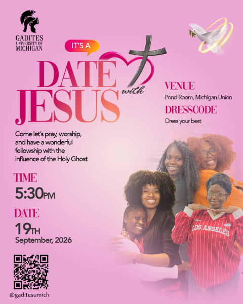 Date with Jesus September 19th, 2026 in the Pond Room, Michigan Union