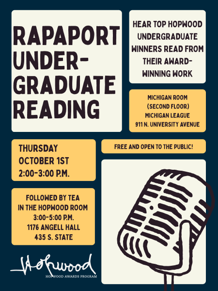 Rapaport Undergraduate Reading flyer with the event date, time, and details about the readings.