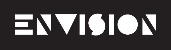 Stylized text spells out Envision in white capital letters on black background