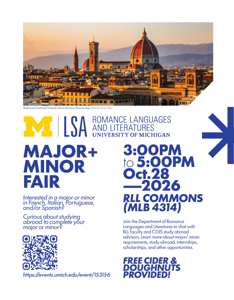 Details: events.umich.edu/event/153156. Poster features a sunset view of Florence, Italy, including the Cathedral of Santa Maria del Fiore.