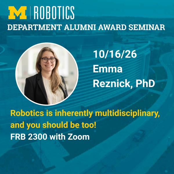 Robotics Department Alumni Award Seminar - Emma Reznick - Banner