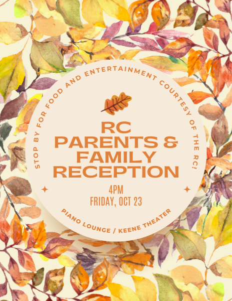 Autumn-themed flyer with all the relevant information from the event description, plus a caption that says "Stop by for food and entertainment courtesy of the RC!"