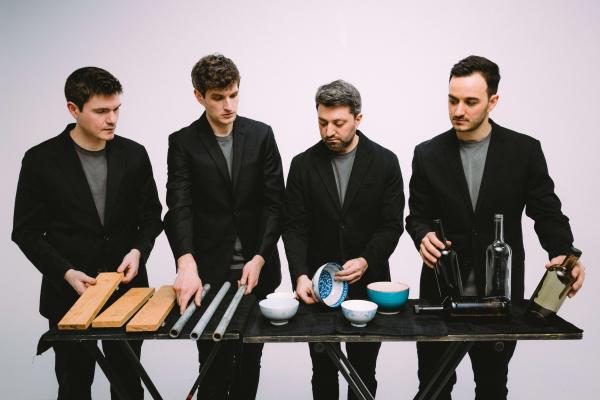 boards, pipes, bowls, and wine glasses used as percussion instruments