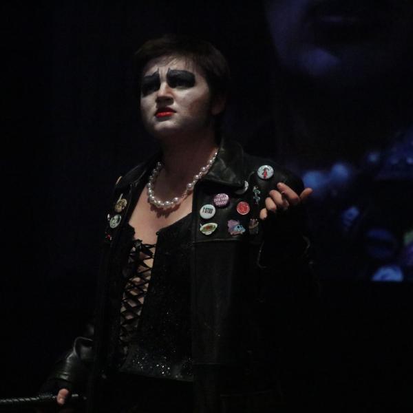 An actor portraying the character Dr. Frank N. Furter from Rocky Horror.