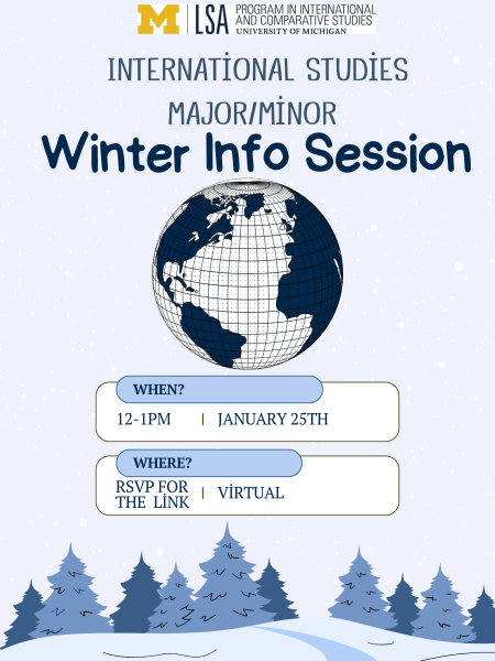 The image is a winter themed flyer displaying the time and date of the event.