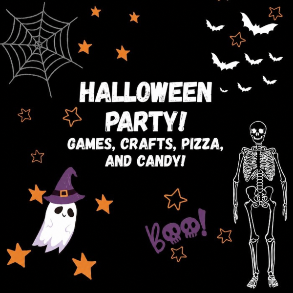 Event details surrounded by spooky clipart