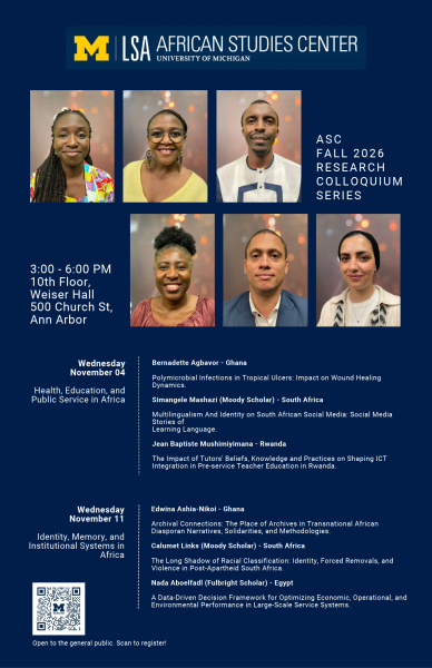 Poster with photos of the scholars who are presenting.
