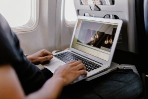 Using a laptop while traveling. Using a laptop while traveling.