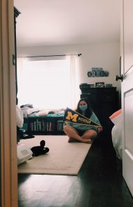 Honors student at home practicing social distancing. Honors student at home practicing social distancing.
