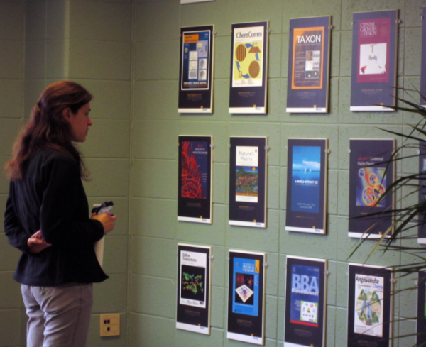 Viewing science covers -- photo by Shannon Szalay