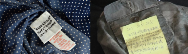 Notes, described in the media as "cries for help", found in garments bought at t