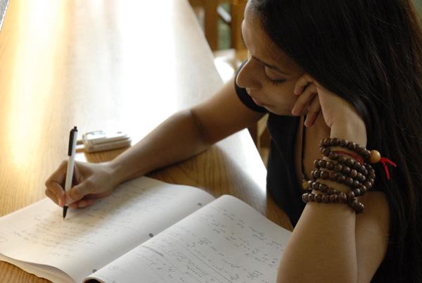 Student studying in the library