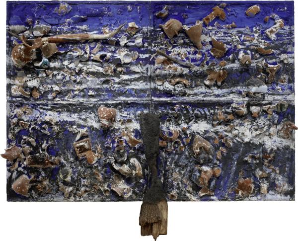 Julian Schnabel, The Sea, 1981  Oil, Mexican pots, plates, burnt wood, plaster, 