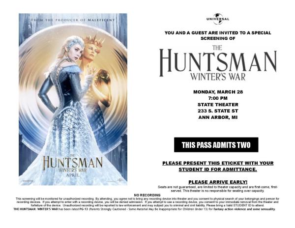 Huntsman: Winter's War free pass