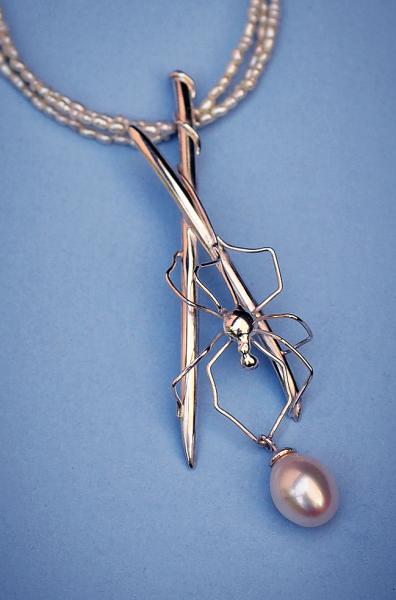 Grass Spider with Pearl Pendant by Betsy Lehndorff, photograph by the artist. High resolution version available upon request