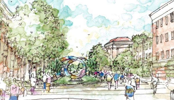 Artistic rendering of "Arriving Home" in location.