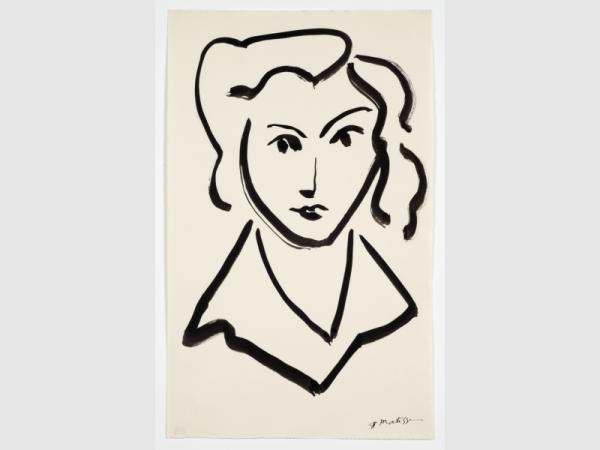 Henri Matisse, Head of a woman, n.d., ink on paper, 18 1/8 x 11 1/4 in. © 2017 Succession H. Matisse/Artists Rights Society (ARS), New York. Courtesy American Federation of Arts