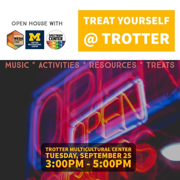a flyer describing the event, with a background image of an open sign