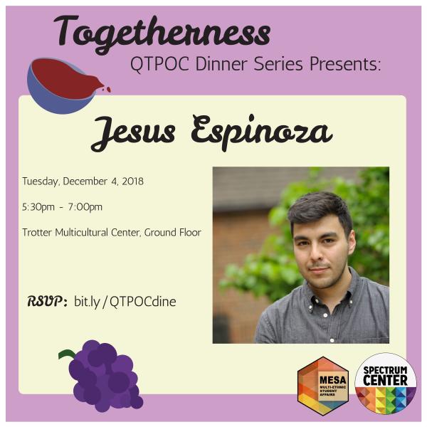 A flyer with images of small bowls of food, with information about the event and a photo of the host