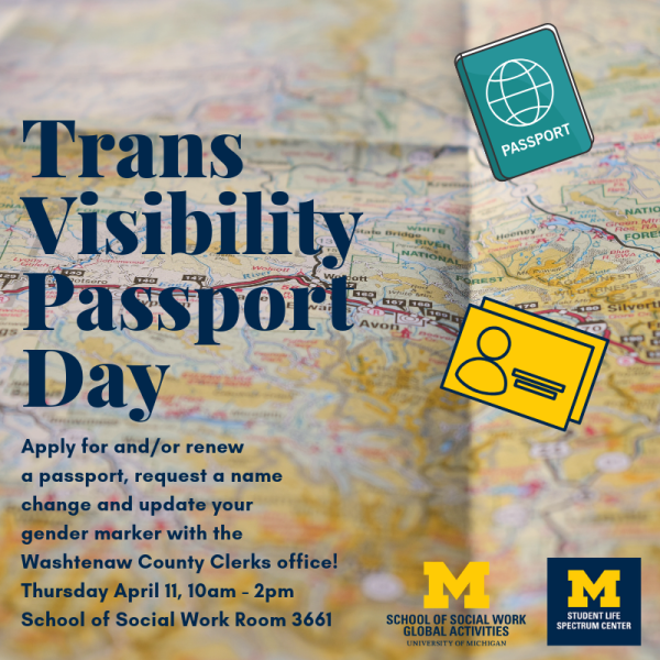 A flyer with the background of a map and two small images of a passport and an ID