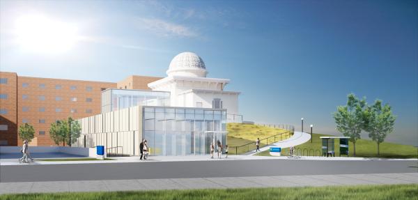 Architect's rendering of the Detroit Observatory and planned addition, from the southeast