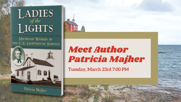 Cover of "Ladies of the Lights" in front of a lighthouse photo