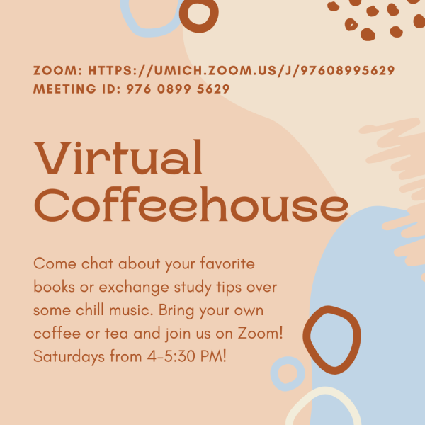 Flyer sharing information about the virtual coffee house program.