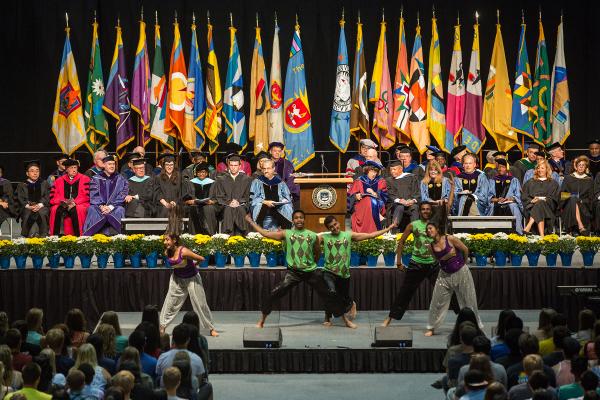 Convocation ceremony stage with platform party members.
