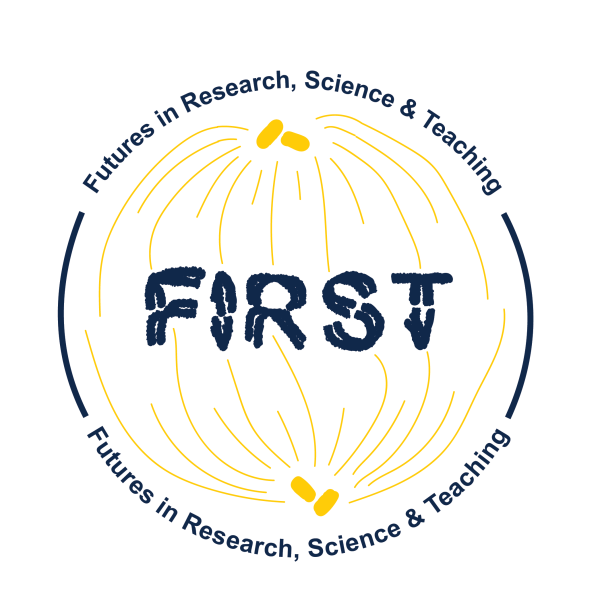 FIRST Logo with the name made out of chromosomes separating during mitosis.