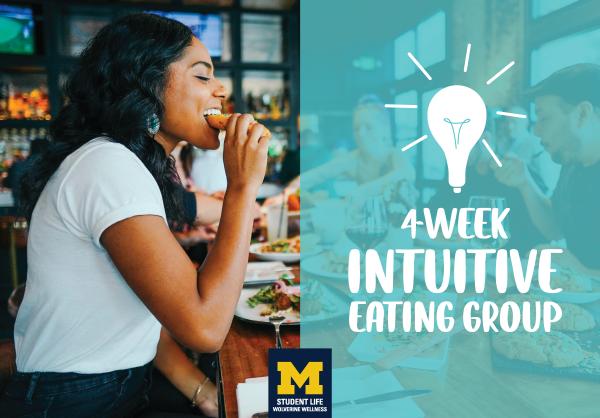 Woman of color eating. 4 Week Intuitive Eating Group.